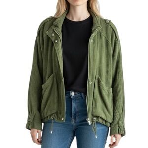 BLANK NYC Utility Jacket Bomber Jacket Army Green Raw Edge Hem Size Medium S35